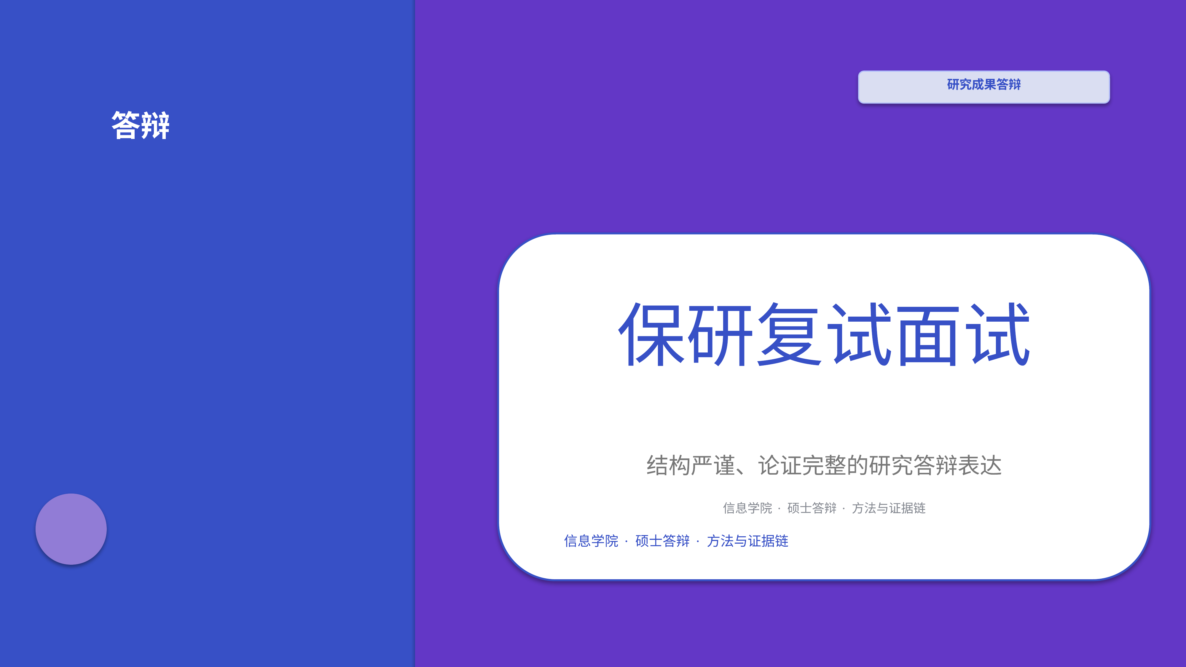 学生学术答辩《保研复试面试》指标看板版｜答辩论证证据链完整·方法清晰